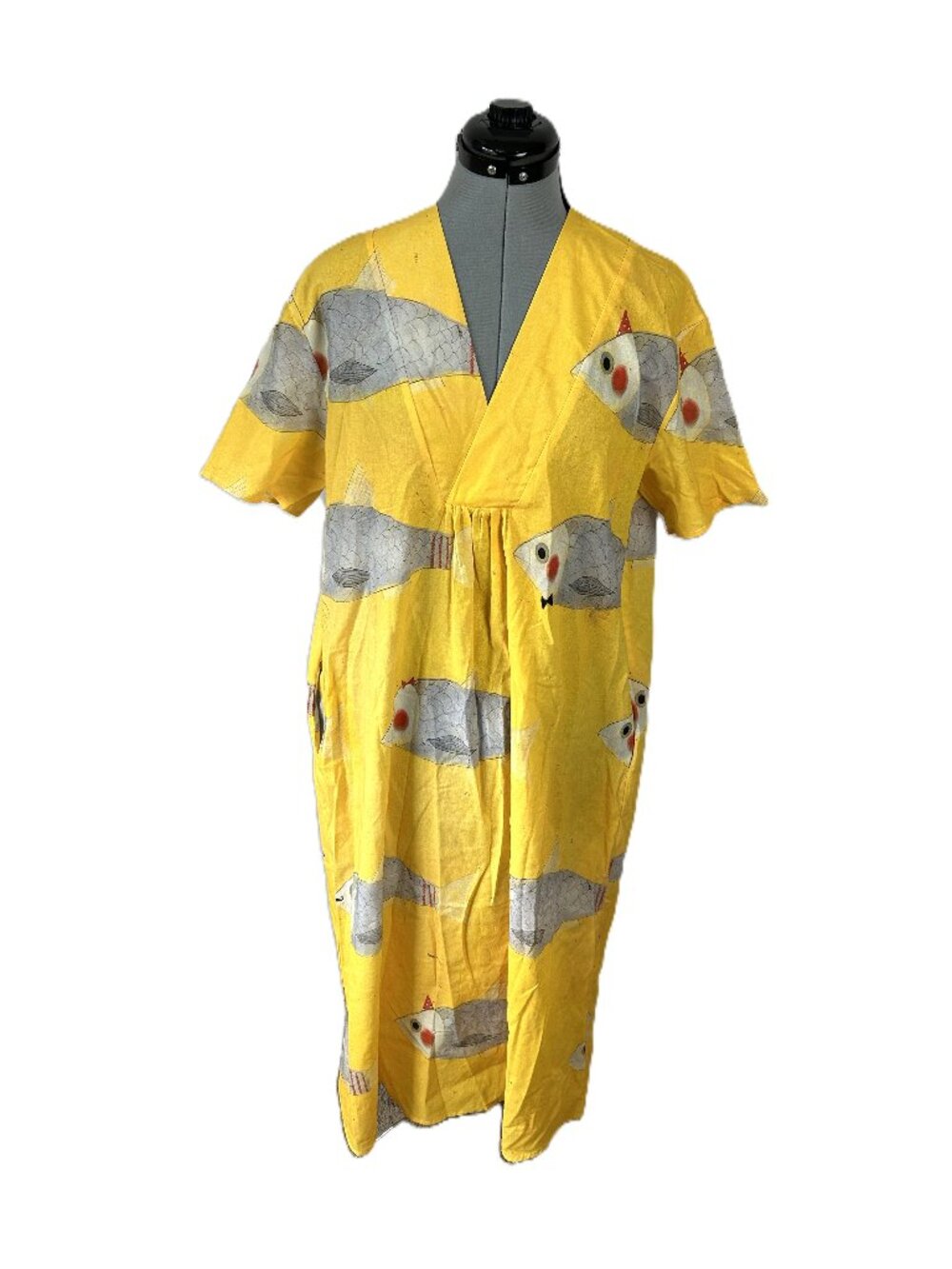 Fish Print Muumuu Dress M Yellow
